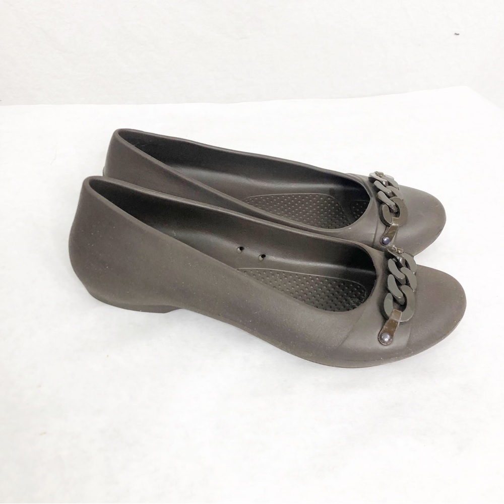 Crocs Slip On Flats Shoes, Size 7, Brown Gray